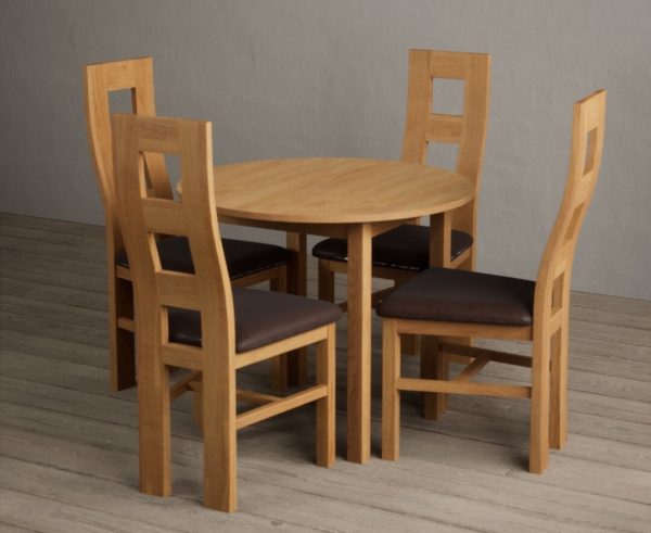 Extending York 90cm Solid Oak Dining Table With 4 Light Grey Flow Back Chairs