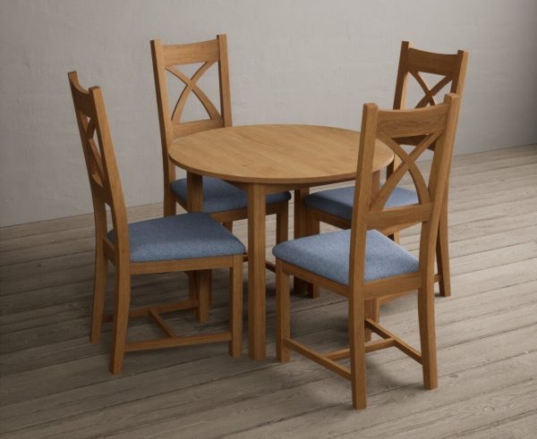 Extending York 90cm Solid Oak Dining Table With 4 Light Grey X Back Chairs