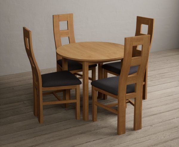 Extending York 90cm Solid Oak Dining Table With 4 Oak Flow Back Chairs