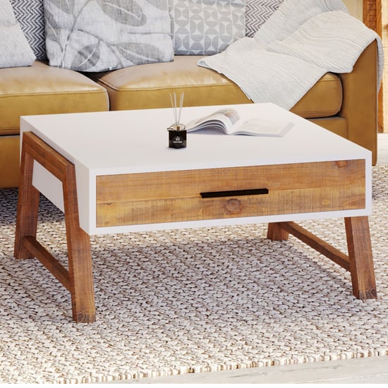 Timmins Wooden Coffee Table With 1 Drawer In White And Oak Furniture