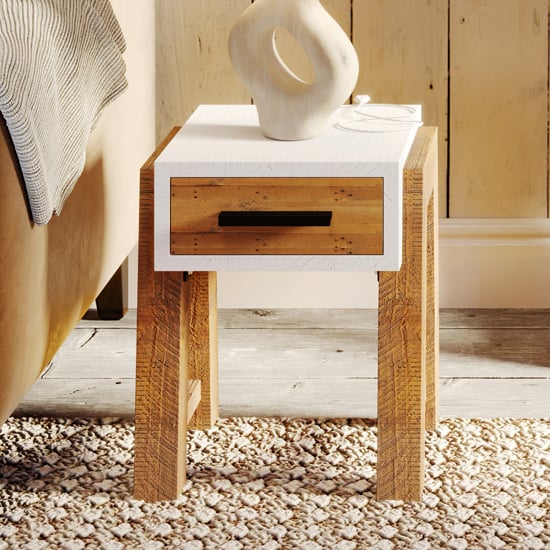 Timmins Wooden Side Table With 1 Drawer In White And Oak