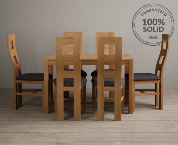 York 120cm Solid Oak Dining Table With 4 Charcoal Grey Flow Back Chairs