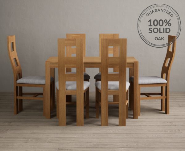 York 120cm Solid Oak Dining Table With 4 Light Grey Flow Back Chairs