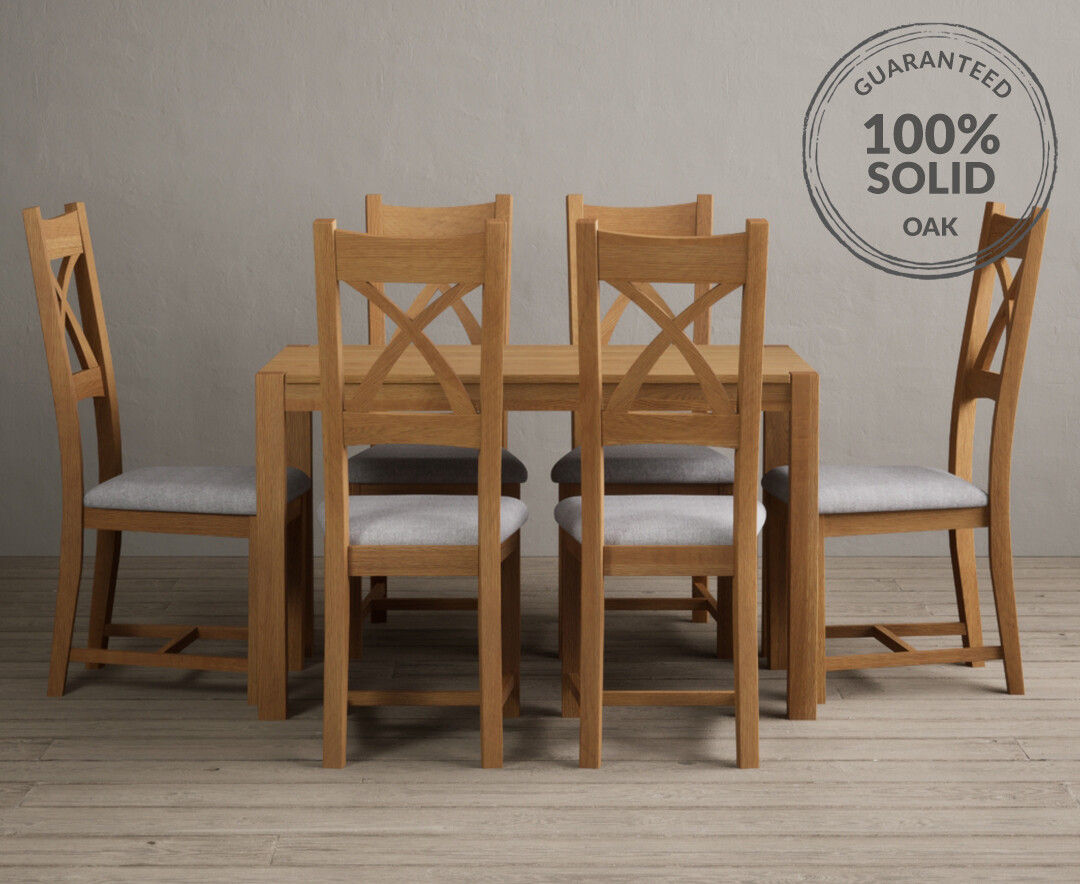 York 120cm Solid Oak Dining Table With 4 Light Grey X Back Chairs York 120cm Solid Oak Dining Table With 4 Light Grey X Back Chairs