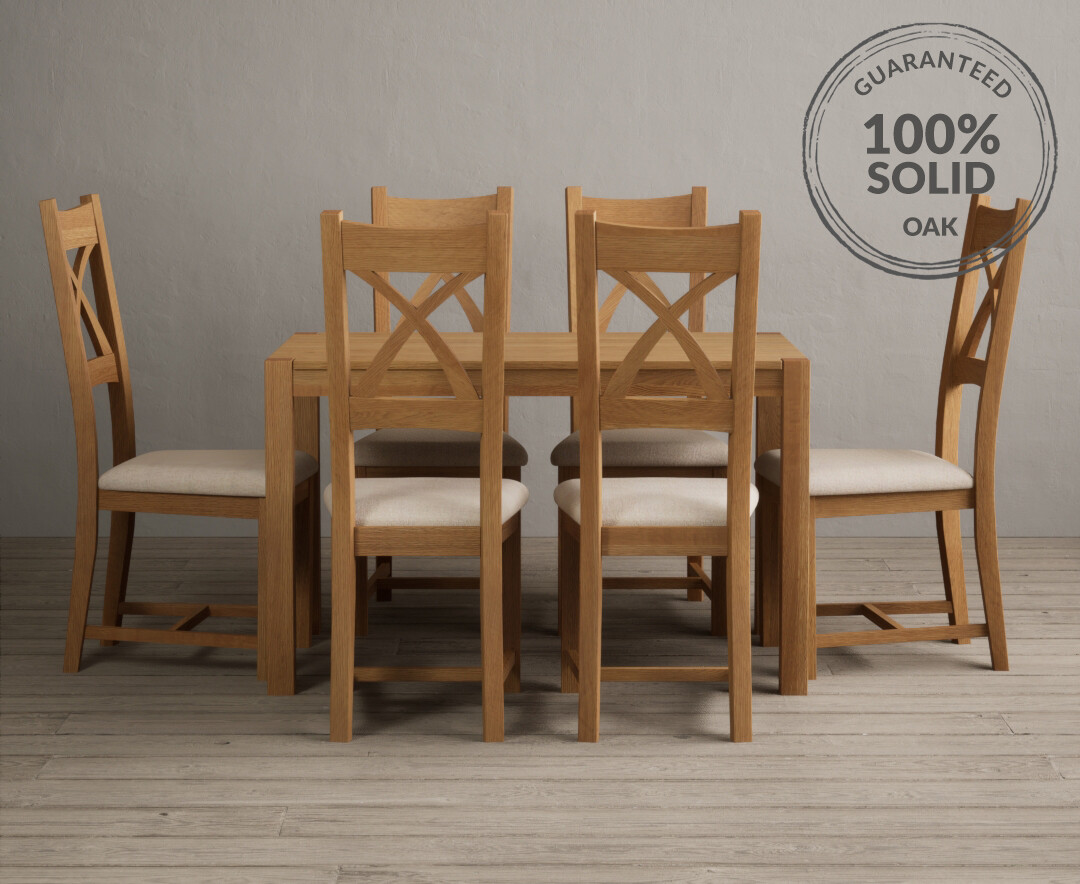 York 120cm Solid Oak Dining Table With 4 Linen X Back Chairs York 120cm Solid Oak Dining Table With 4 Linen X Back Chairs