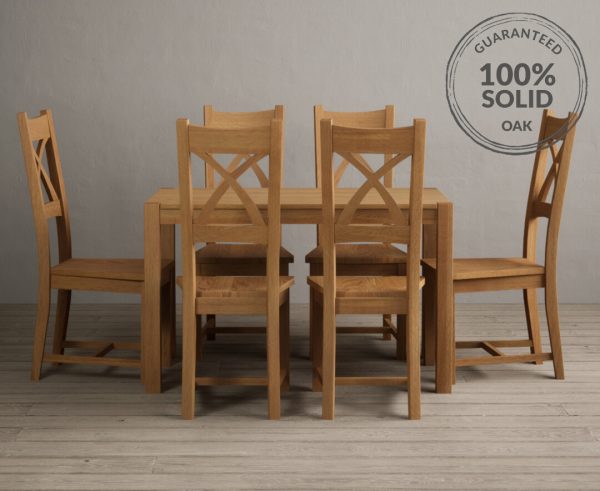 York 120cm Solid Oak Dining Table With 4 Oak X Back Chairs