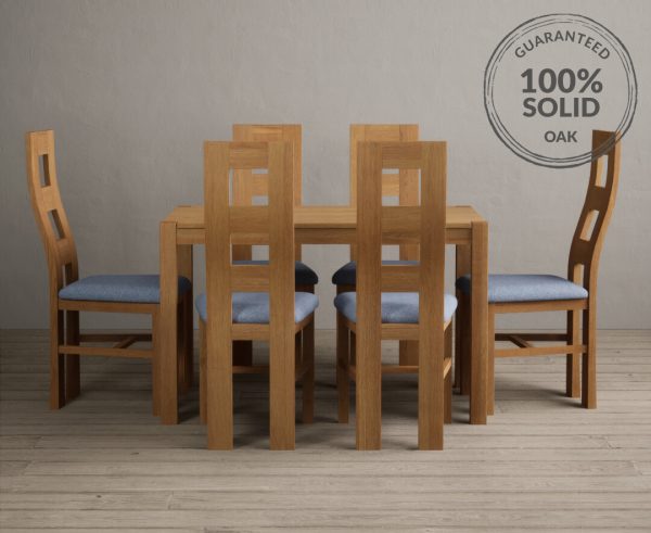 York 120cm Solid Oak Dining Table With 6 Blue Flow Back Chairs