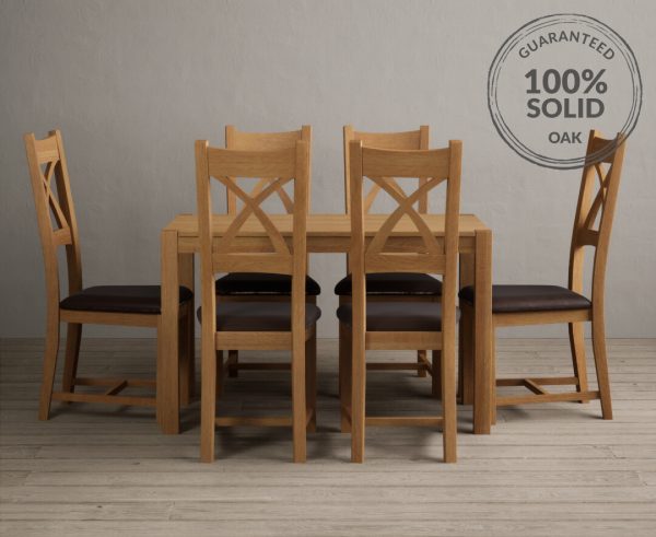 York 120cm Solid Oak Dining Table With 6 Brown X Back Chairs