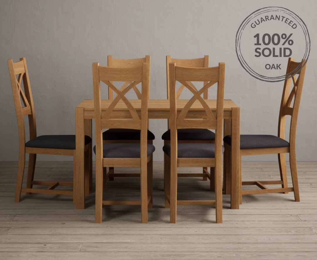 York 120cm Solid Oak Dining Table With 6 Charcoal Grey X Back Chairs York 120cm Solid Oak Dining Table With 6 Charcoal Grey X Back Chairs