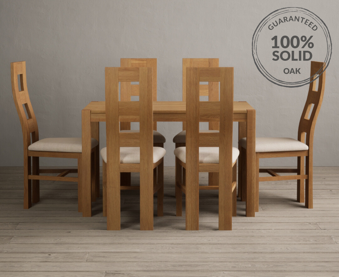 York 120cm Solid Oak Dining Table With 6 Linen Flow Back Chairs York 120cm Solid Oak Dining Table With 6 Linen Flow Back Chairs