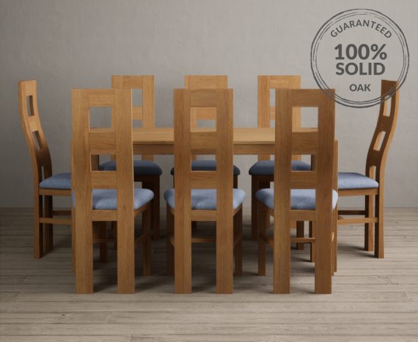 York 150cm Solid Oak Dining Table With 6 Blue Flow Back Chairs