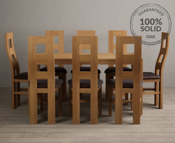 York 150cm Solid Oak Dining Table With 6 Brown Flow Back Chairs