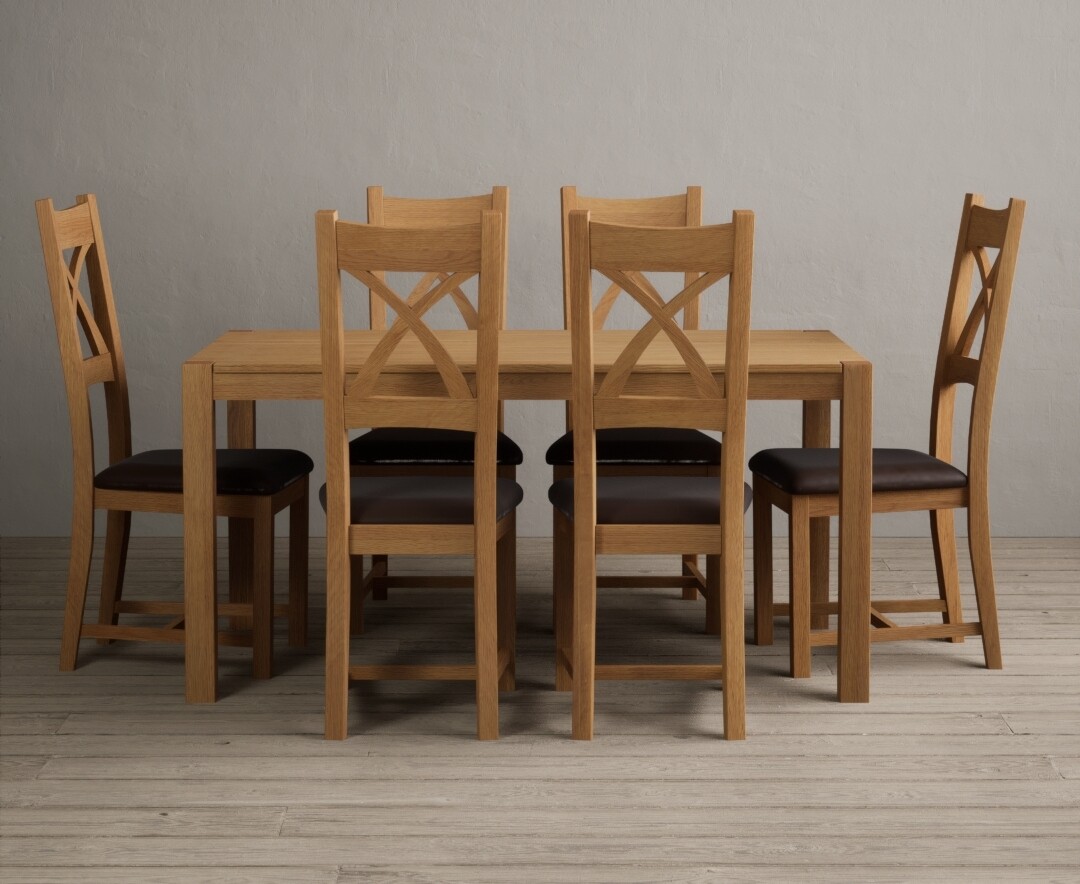 York 150cm Solid Oak Dining Table With 6 Brown X Back Chairs York 150cm Solid Oak Dining Table With 6 Brown X Back Chairs