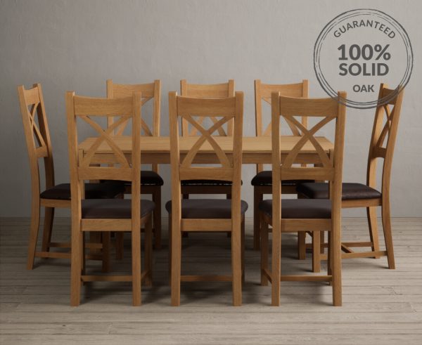 York 150cm Solid Oak Dining Table With 6 Brown X Back Chairs