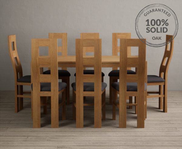 York 150cm Solid Oak Dining Table With 6 Charcoal Grey Flow Back Chairs