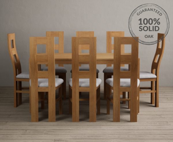 York 150cm Solid Oak Dining Table With 6 Light Grey Flow Back Chairs