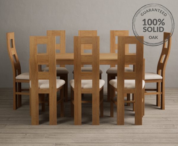 York 150cm Solid Oak Dining Table With 6 Linen Flow Back Chairs