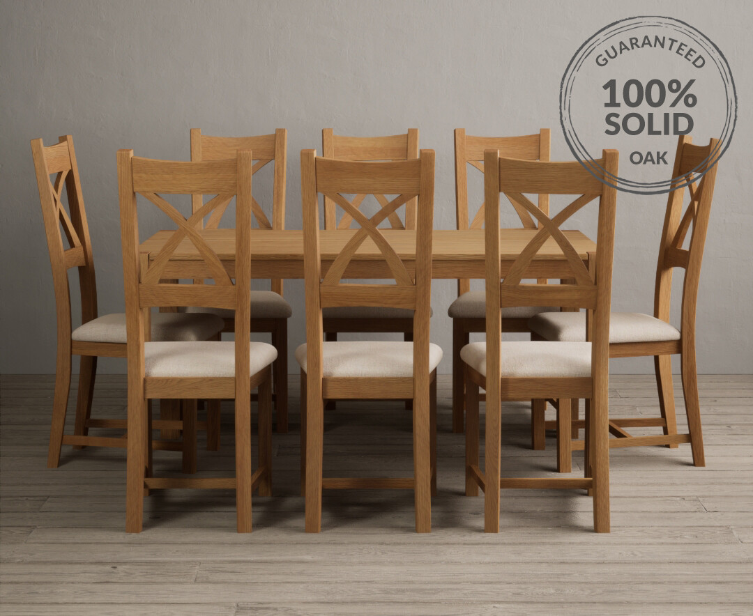 York 150cm Solid Oak Dining Table With 6 Linen X Back Chairs York 150cm Solid Oak Dining Table With 6 Linen X Back Chairs