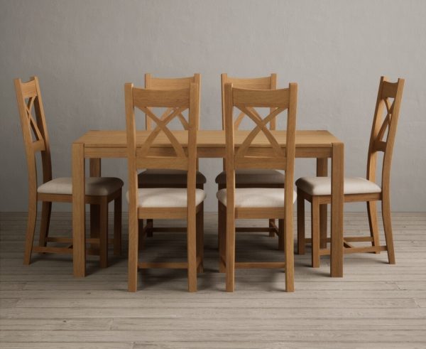 York 150cm Solid Oak Dining Table With 6 Linen X Back Chairs
