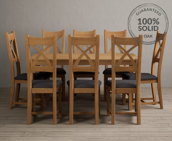 York 150cm Solid Oak Dining Table With 8 Charcoal Grey X Back Chairs