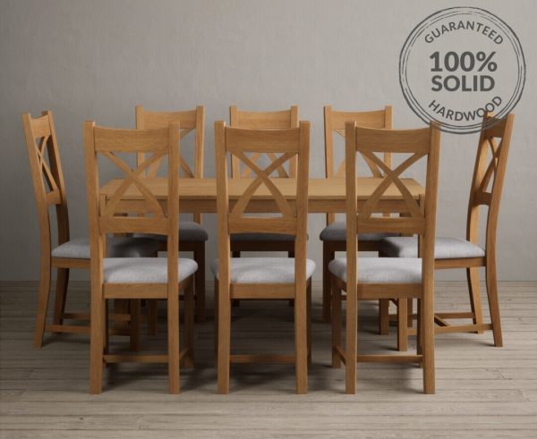York 150cm Solid Oak Dining Table With 8 Light Grey X Back Chairs