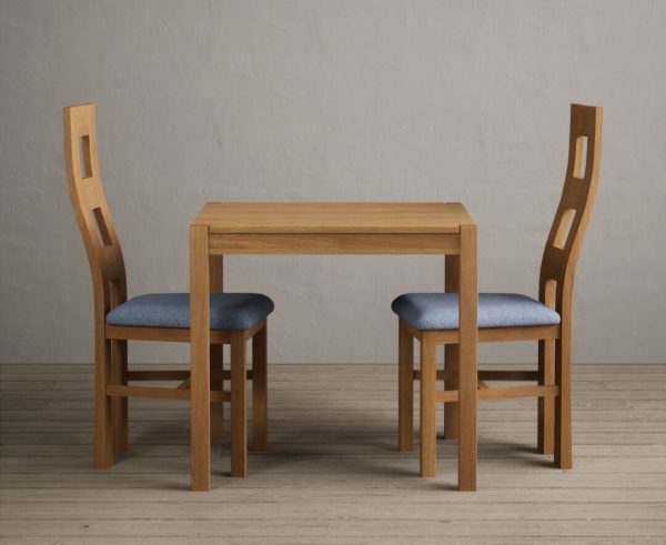 York 80cm Solid Oak Dining Table With 2 Blue Flow Back Chairs