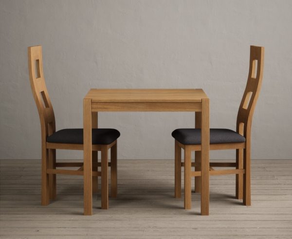 York 80cm Solid Oak Dining Table With 2 Brown Flow Back Chairs