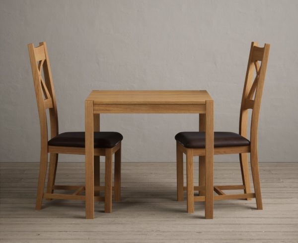 York 80cm Solid Oak Dining Table With 2 Brown X Back Chairs