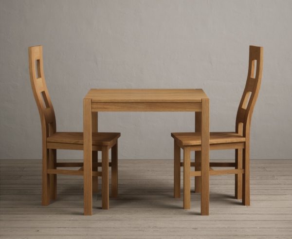 York 80cm Solid Oak Dining Table With 2 Charcoal Grey Flow Back Chairs