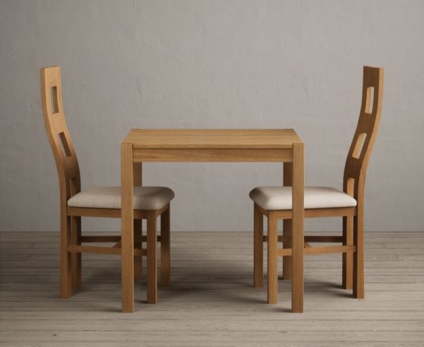 York 80cm Solid Oak Dining Table With 2 Light Grey Flow Back Chairs