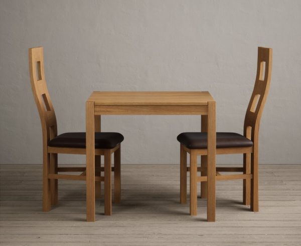 York 80cm Solid Oak Dining Table With 2 Light Grey Flow Back Chairs