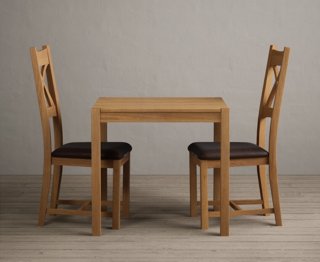 York 80cm Solid Oak Dining Table With 2 Light Grey X Back Chairs York 80cm Solid Oak Dining Table With 2 Light Grey X Back Chairs