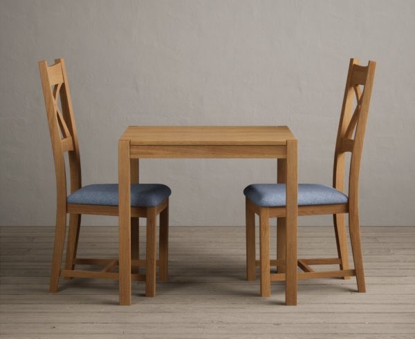York 80cm Solid Oak Dining Table With 2 Light Grey X Back Chairs