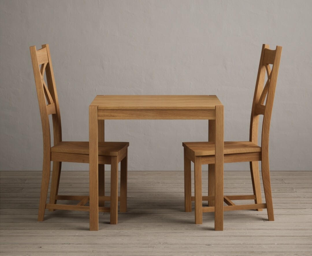 York 80cm Solid Oak Dining Table With 2 Light Grey X Back Chairs York 80cm Solid Oak Dining Table With 2 Light Grey X Back Chairs