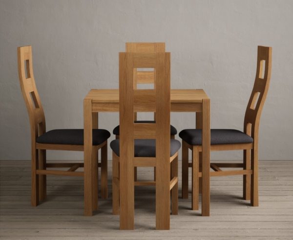 York 80cm Solid Oak Dining Table With 4 Blue Flow Back Chairs