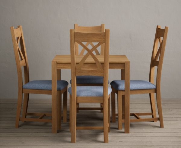 York 80cm Solid Oak Dining Table With 4 Brown X Back Chairs