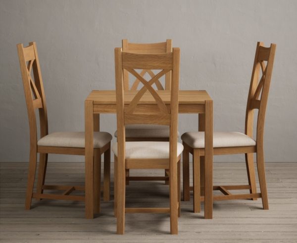 York 80cm Solid Oak Dining Table With 4 Brown X Back Chairs