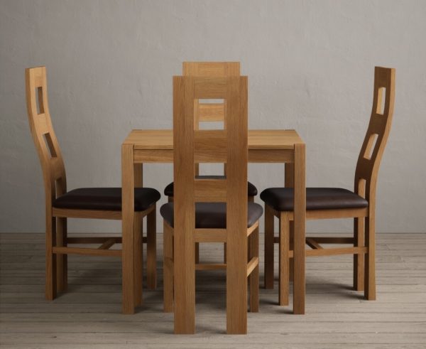 York 80cm Solid Oak Dining Table With 4 Charcoal Grey Flow Back Chairs