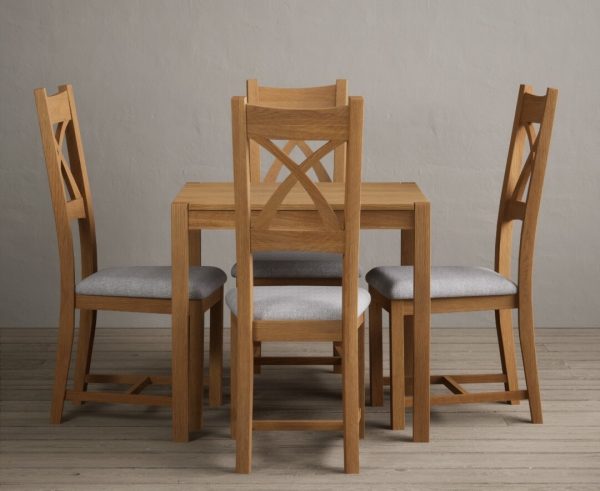 York 80cm Solid Oak Dining Table With 4 Charcoal Grey X Back Chairs