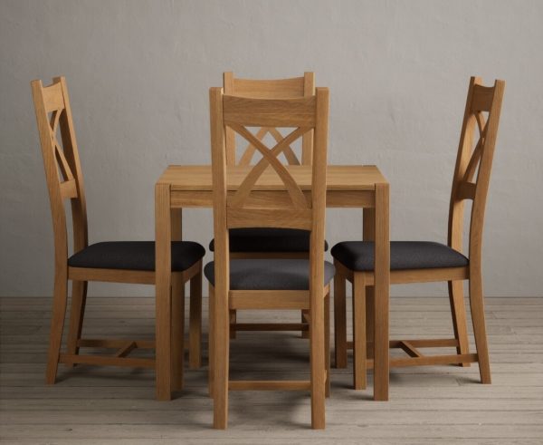 York 80cm Solid Oak Dining Table With 4 Charcoal Grey X Back Chairs
