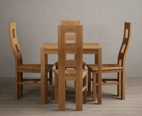 York 80cm Solid Oak Dining Table With 4 Light Grey Flow Back Chairs