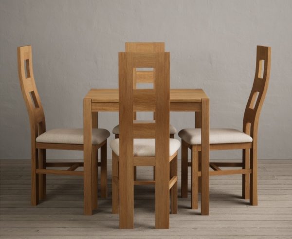 York 80cm Solid Oak Dining Table With 4 Light Grey Flow Back Chairs