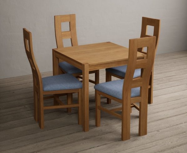 York 80cm Solid Oak Dining Table With 4 Light Grey Flow Back Chairs