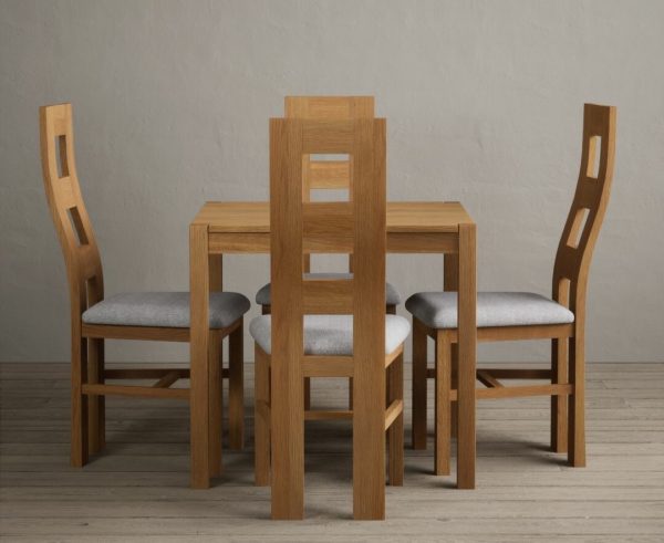 York 80cm Solid Oak Dining Table With 4 Light Grey Flow Back Chairs