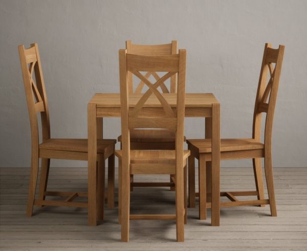 York 80cm Solid Oak Dining Table With 4 Linen X Back Chairs