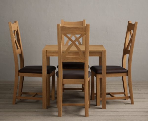 York 80cm Solid Oak Dining Table With 4 Oak X Back Chairs
