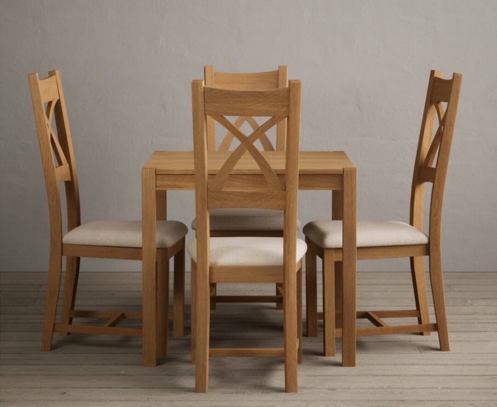 York 80cm Solid Oak Dining Table With 4 Oak X Back Chairs