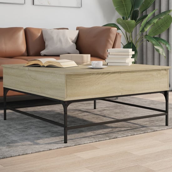 Brighton Wooden Coffee Table With Metal Frame In Sonoma Oak Brighton Wooden Coffee Table With Metal Frame In Sonoma Oak