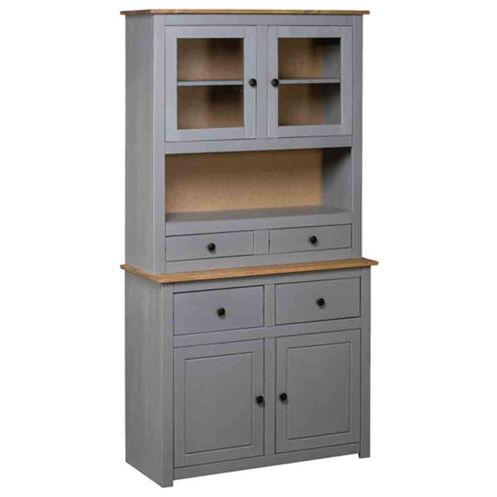Bury Wooden Display Cabinet With 4 Doors In Grey And Brown Bury Wooden Display Cabinet With 4 Doors In Grey And Brown