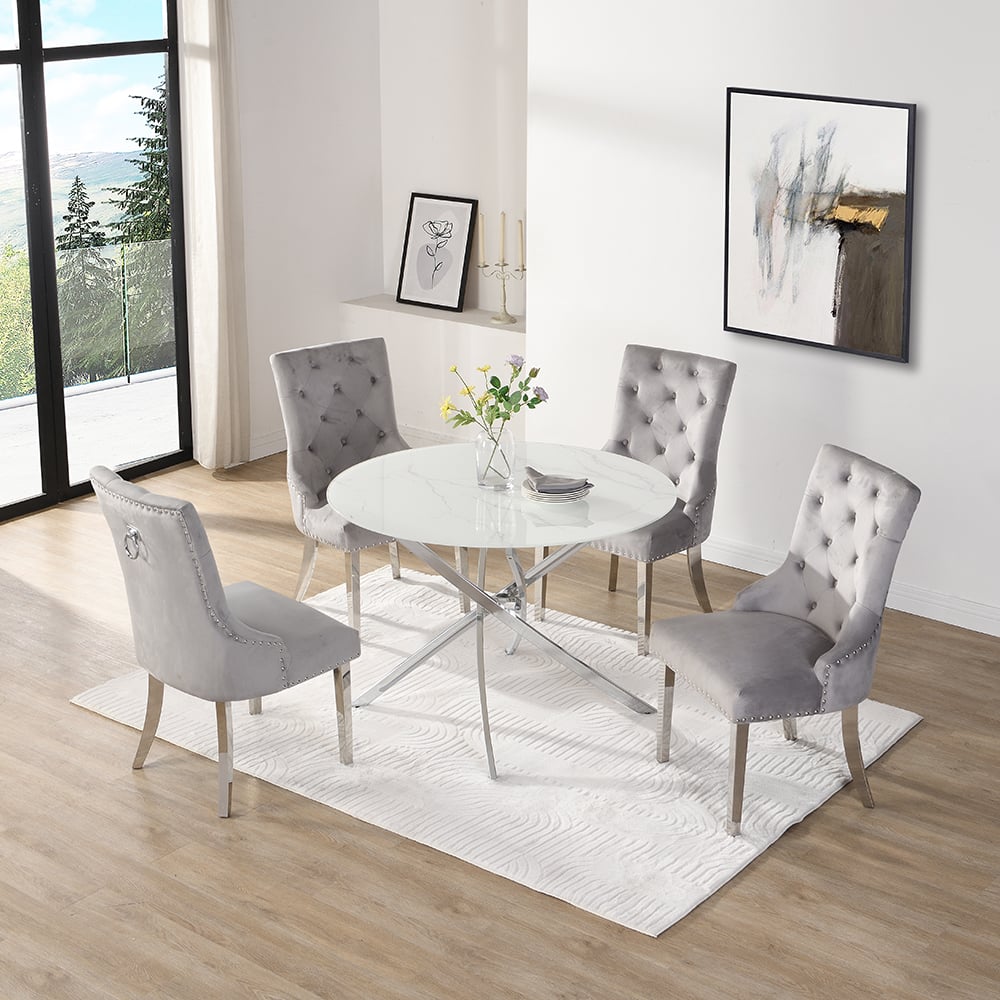 Daytona Round Diva Glass Dining Table 4 Imperial Grey Chairs Daytona Round Diva Glass Dining Table 4 Imperial Grey Chairs